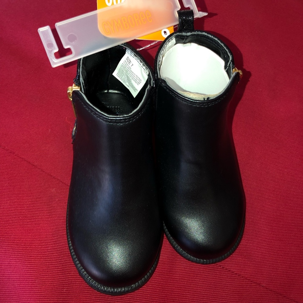 Toddler black sparkly heel boots with gold zipper